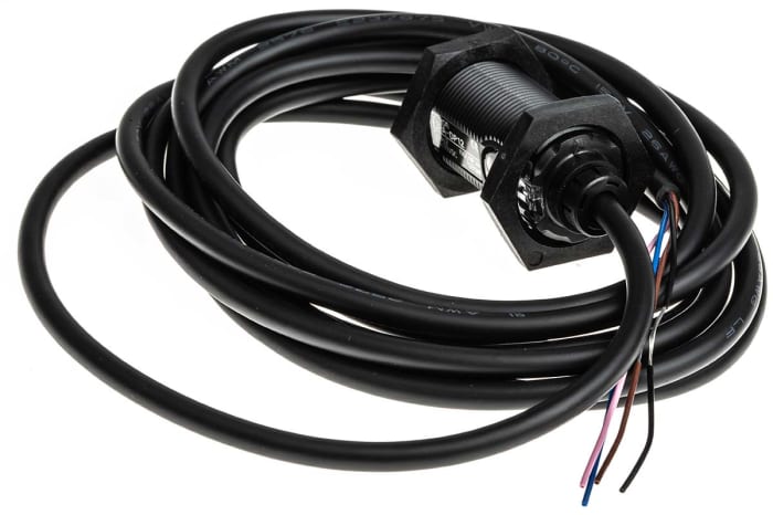 Fotocélula de cuerpo cilíndrico Omron, Sistema Difuso, alcance 300 mm, salida PNP, Cable de 4 hilos de 2 m., IP67, IP69K