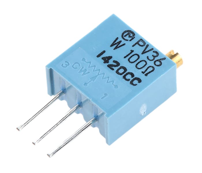 100Ω, Through Hole Trimmer Potentiometer 0.5W Top Adjust Bourns, PV36