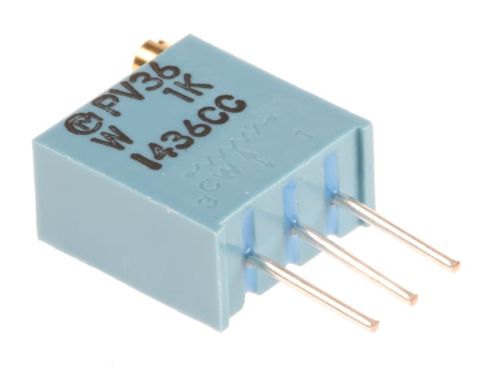 1kΩ, Through Hole Trimmer Potentiometer 0.5W Top Adjust Bourns, PV36W