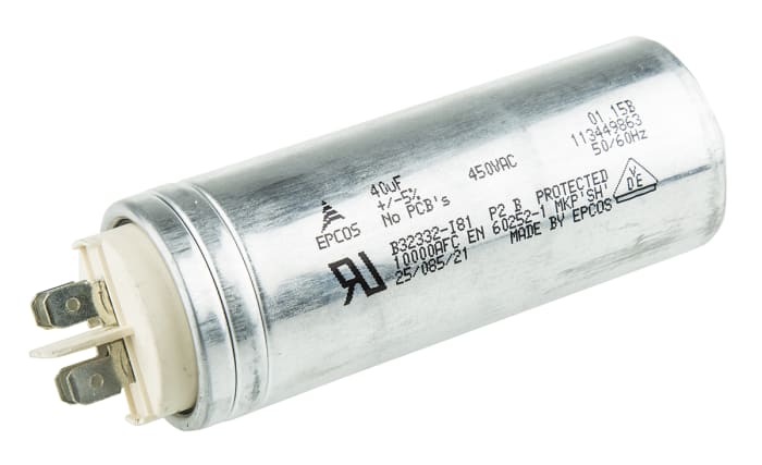 EPCOS B32332 Polypropylene Film Capacitor, 450V ac, ±5%, 40μF, Stud Mount