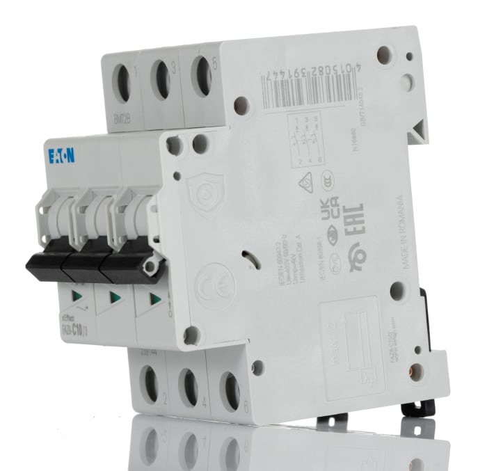 Interruptor automático 3P, 10A, Curva Tipo C, Poder de corte 6 kA, xEffect, Montaje en Carril DIN