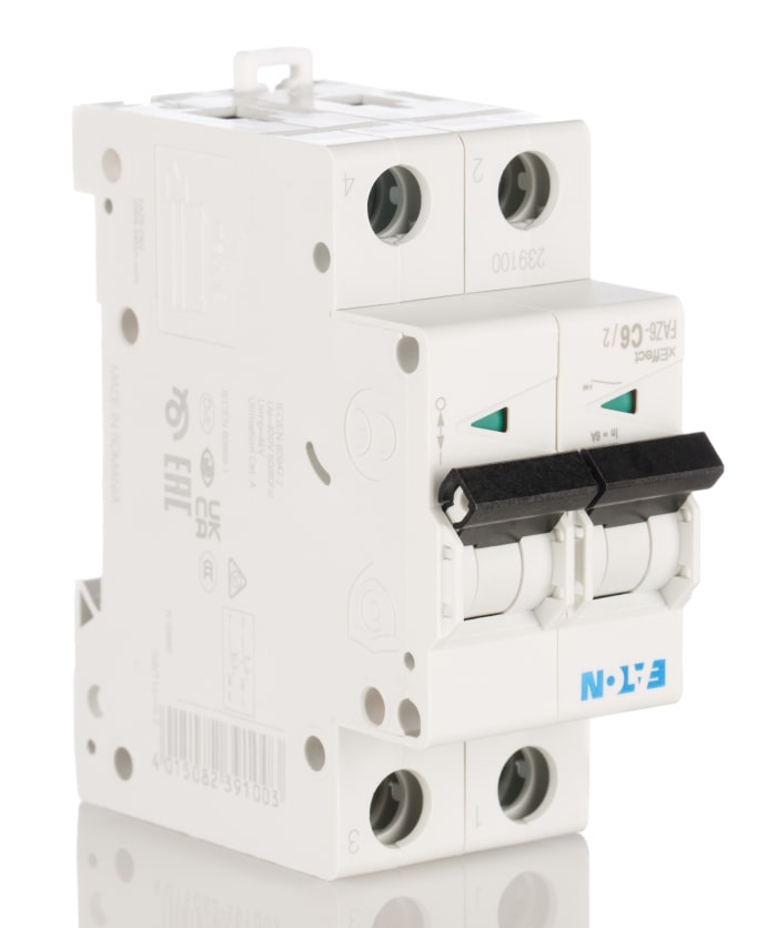 Interruptor automático 2P, 6A, Curva Tipo C, Poder de corte 6 kA FAZ6-C6/2, xEffect, Montaje en Carril DIN