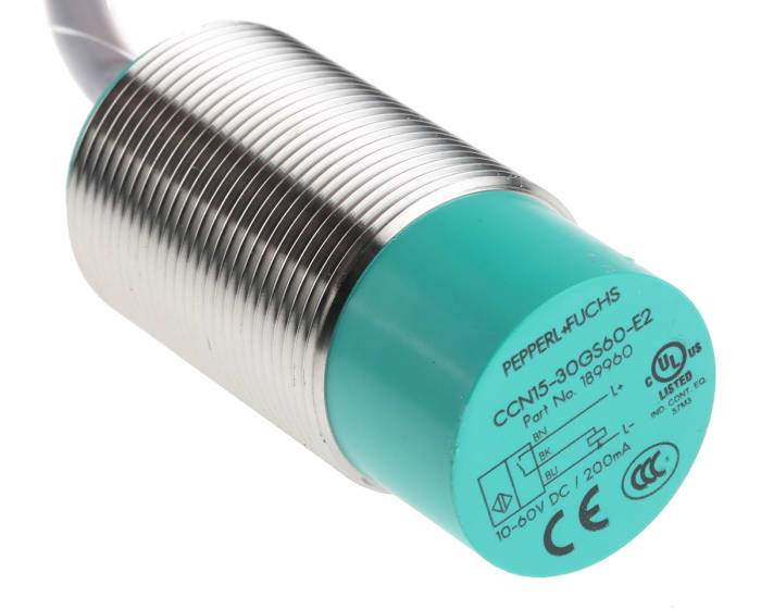 Pepperl + Fuchs Capacitive Threaded Barrel Proximity Sensor, M30, 15 mm Detection, PNP NO, 10 → 60 V dc