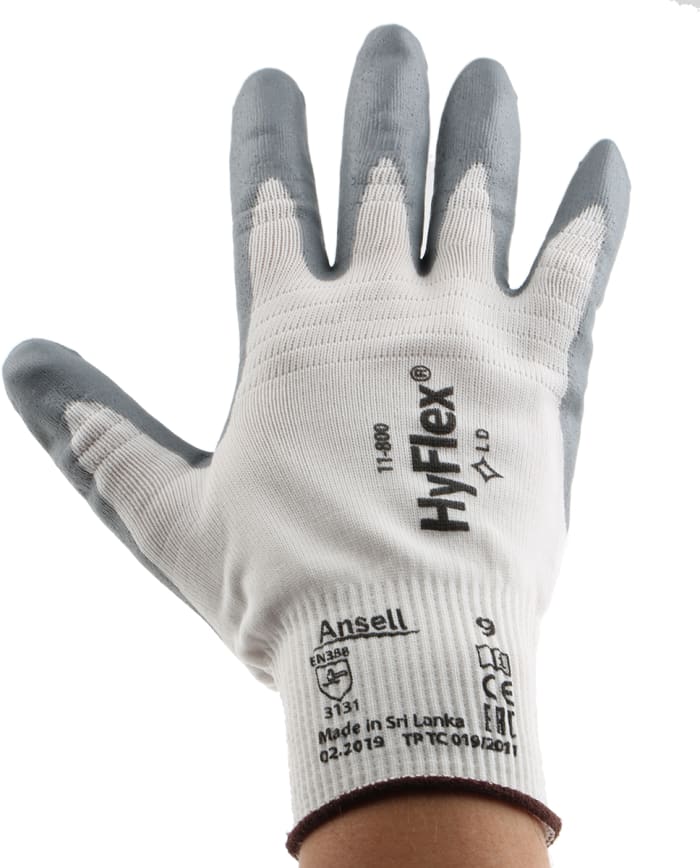Gants de manutention Ansell HyFlex 11-800, Taille 7, Protection mécanique, 12 Paires, Blanc