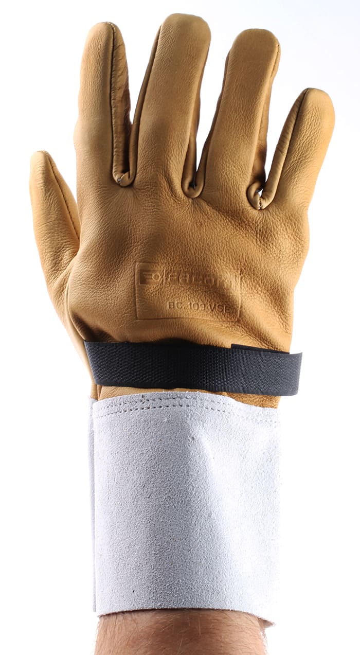 Facom Yellow Leather Electricians Gloves, Size 9, Uncoated Coating