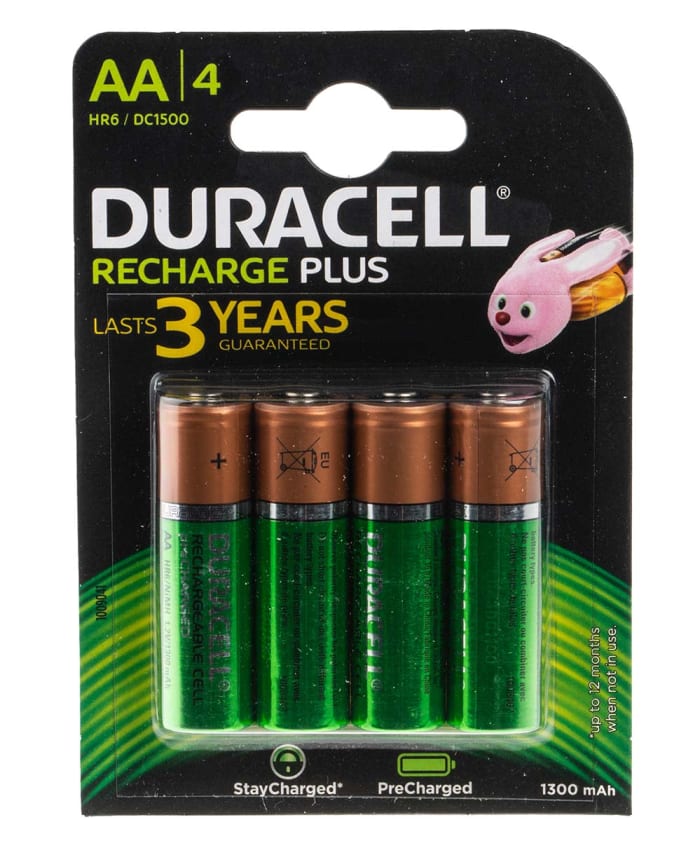 Duracell Duracell Recharge Plus AA NiMH Rechargeable AA Batteries 1.3Ah 1.2V Pack of 4