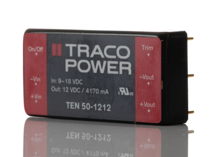 TRACOPOWER TEN 50 DC-DC Converter, 12V dc/ 4.17A Output, 9 → 18 V dc Input, 50W, Through Hole, +85°C Max Temp