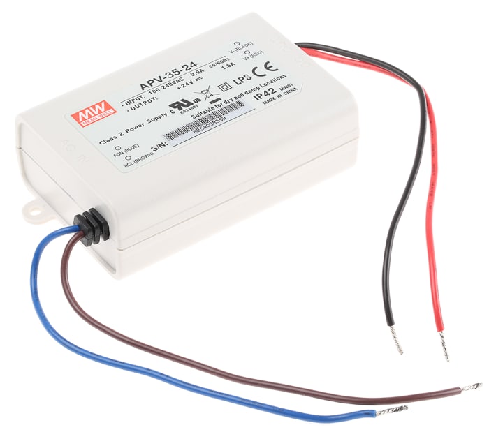 MEAN WELL LED Driver, 24V Output, 36W Output, 1.5A Output, Constant Voltage