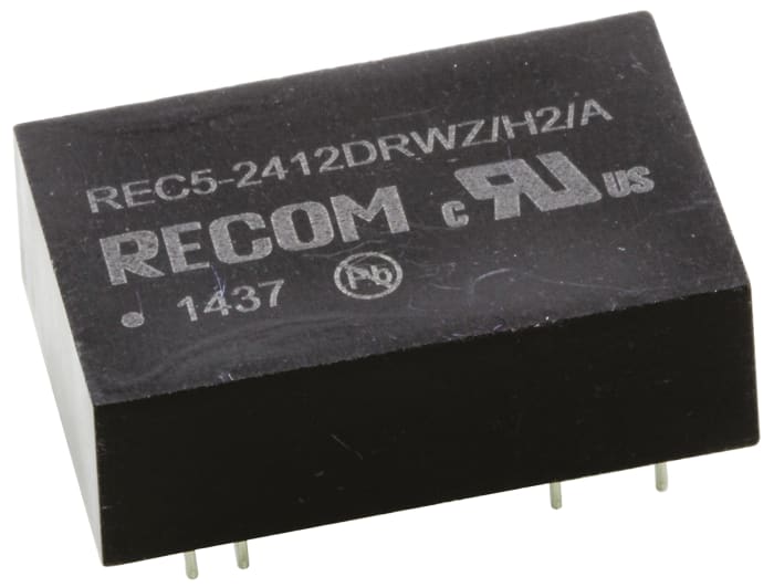 Recom REC5 DC-DC Converter, ±12V dc/ ±210mA Output, 9 → 36 V dc Input, 5W, Through Hole, +75°C Max Temp -40°C