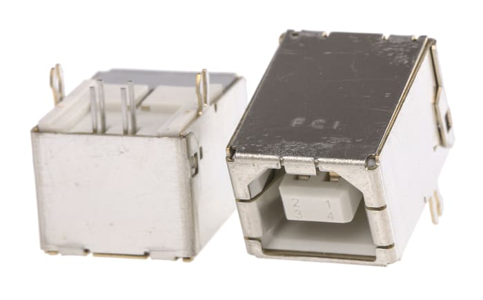 Amphenol Communications Solutions Right Angle, Through Hole, Socket- Single Port Type B 2.0 USB Connector