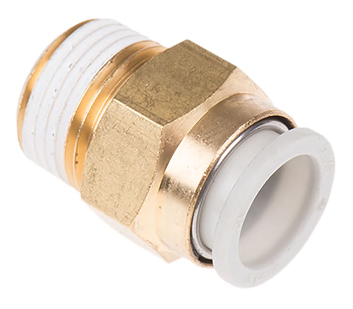 SMC KQ2 Series Straight Threaded Adaptor, R 3/8 Male to Push In 12 mm, Threaded-to-Tube Connection Style