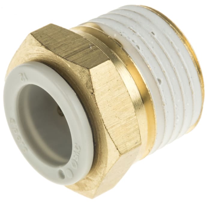 SMC KQ2 Series Straight Threaded Adaptor, R 1/2 Male to Push In 12 mm, Threaded-to-Tube Connection Style