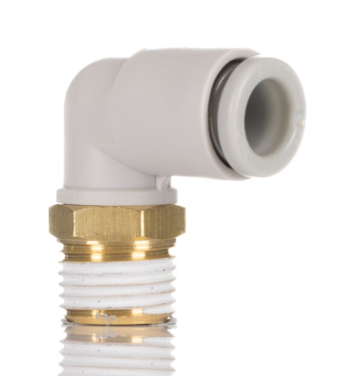 SMC KQ2 Series Elbow Threaded Adaptor, R 1/8 Male to Push In 6 mm, Threaded-to-Tube Connection Style