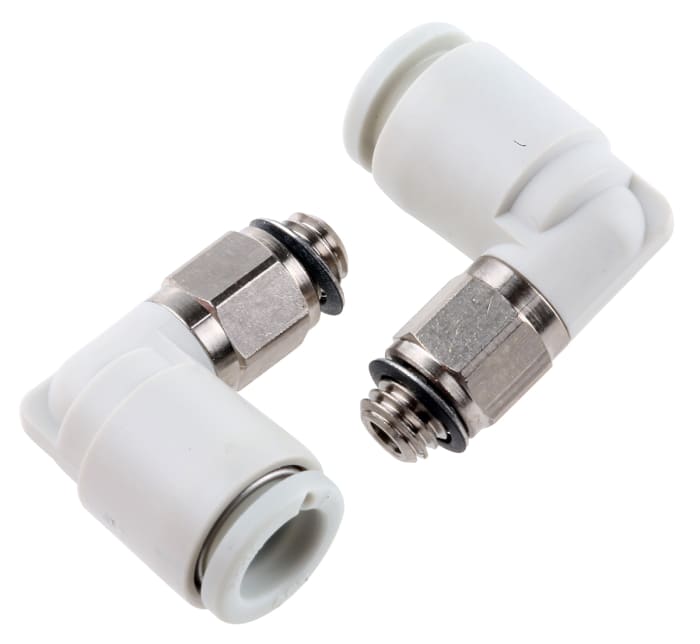 SMC KQ2 Series Elbow Threaded Adaptor, M5 Male to Push In 6 mm, Threaded-to-Tube Connection Style