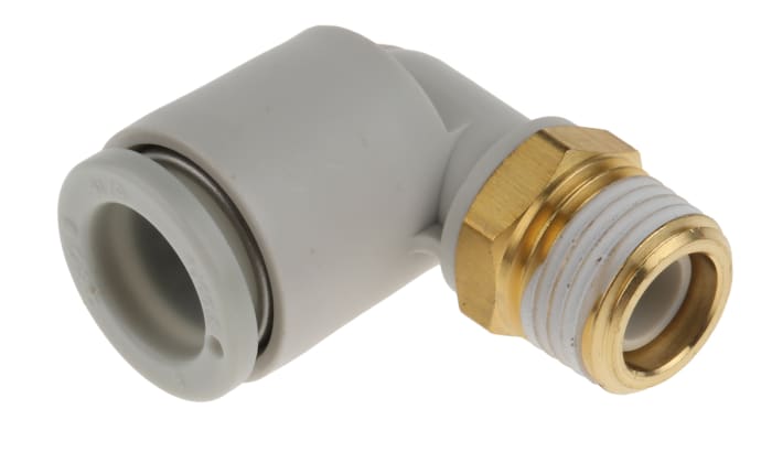 SMC KQ2 Series Elbow Threaded Adaptor, R 1/8 Male to Push In 8 mm, Threaded-to-Tube Connection Style