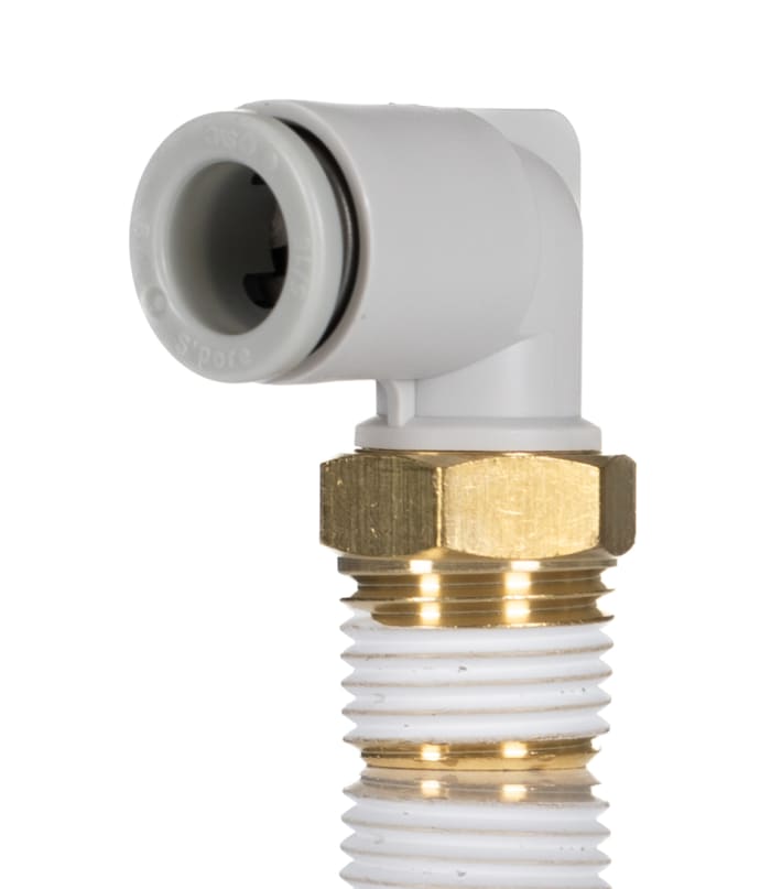 SMC KQ2 Series Elbow Threaded Adaptor, R 1/4 Male to Push In 8 mm, Threaded-to-Tube Connection Style