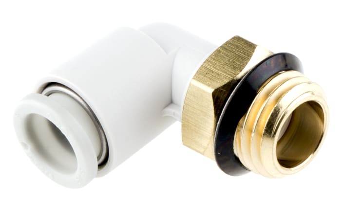 SMC KQ2 Series Elbow Threaded Adaptor, Uni 1/4 Male to Push In 8 mm, Threaded-to-Tube Connection Style