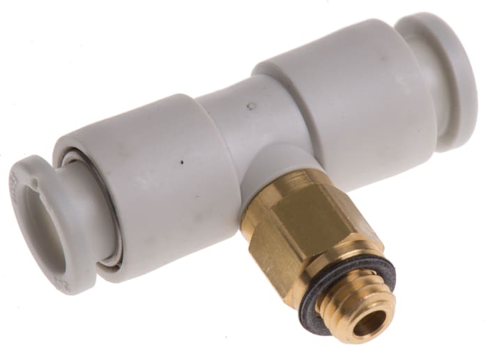 SMC KQ2 Series Tee Threaded Adaptor, Push In 6 mm to Push In 6 mm, Threaded-to-Tube Connection Style