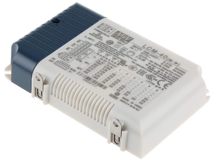 MEAN WELL LED Driver, 2 → 100V Output, 42W Output, 1.05 A, 350 mA, 500 mA, 600 mA, 700 mA, 900 mA Output,