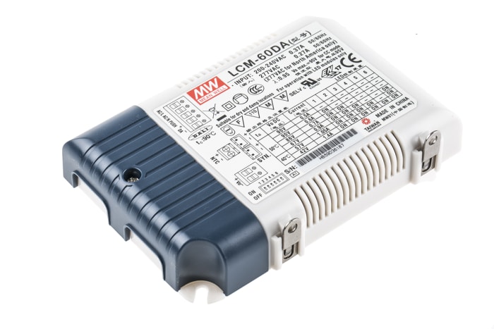 MEAN WELL LED Driver, 2 → 90V Output, 60.3W Output, 1.05 A, 1.4 A, 500 mA, 600 mA, 700 mA, 900 mA Output,