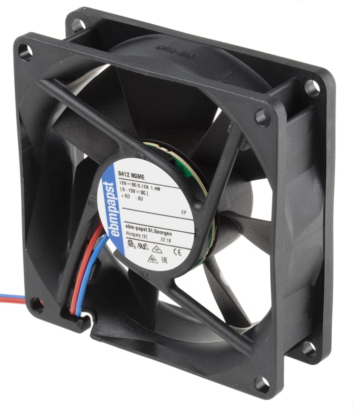ebm-papst 8400 N Series Axial Fan, 12 V dc, DC Operation, 58m³/h, 1.4W, 80 x 80 x 25mm