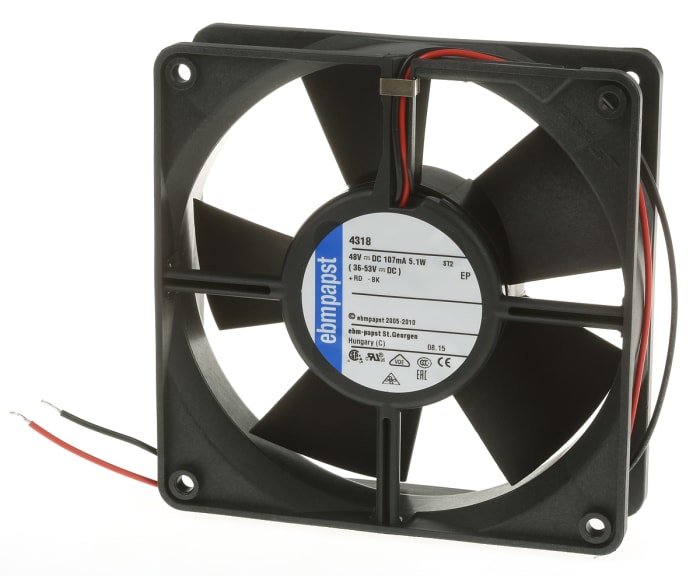 ebm-papst 4300 Series Axial Fan, 48 V dc, DC Operation, 170m³/h, 5W, 119 x 119 x 32mm