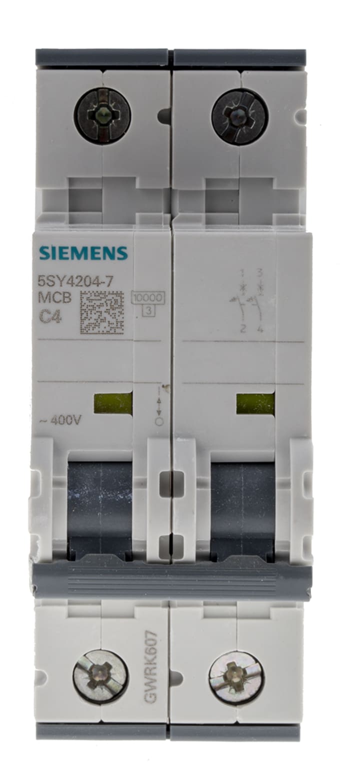 Siemens Sentron 5SY4 Otomatik Sigorta (MCB), C Tipi, 2P, 4 A