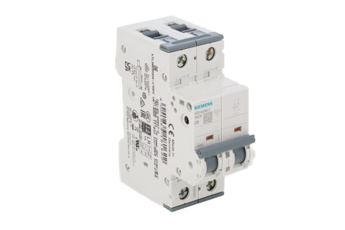 Siemens Sentron 5SY4 MCB, 2P, 6A Curve C, 400V AC, 10 kA Breaking Capacity