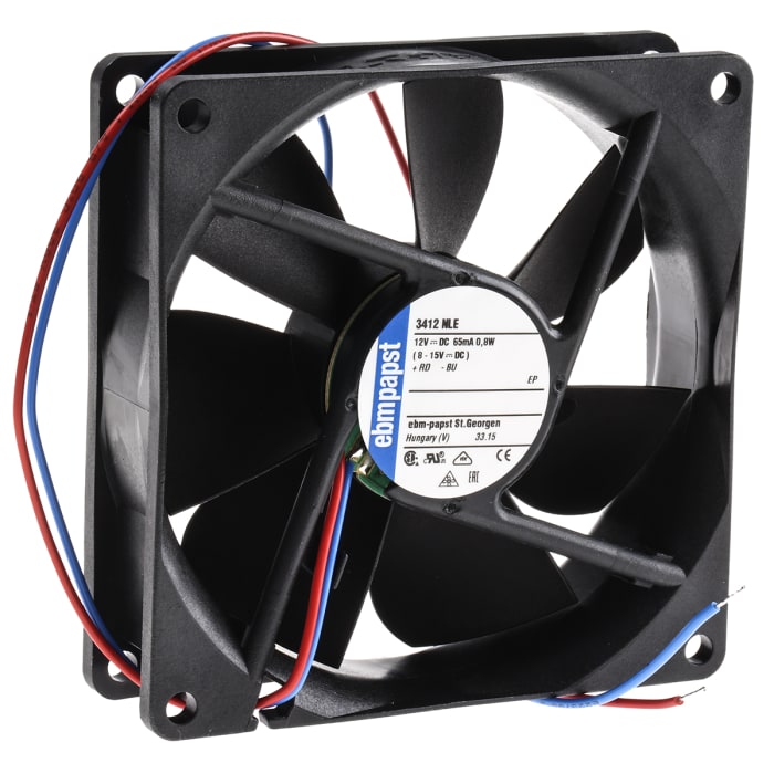 ebm-papst 3400 N Series Axial Fan, 12 V dc, DC Operation, 61m³/h, 800mW, 92 x 92 x 25mm