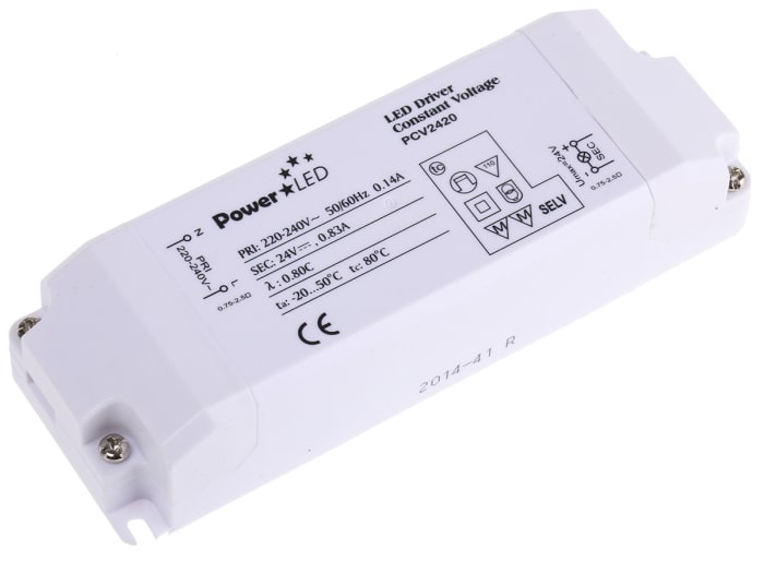 PCV2420 PowerLED, PowerLED LED Driver, 24V Output, 20W Output, 0 → 830mA  Output, Constant Voltage, 773-6992