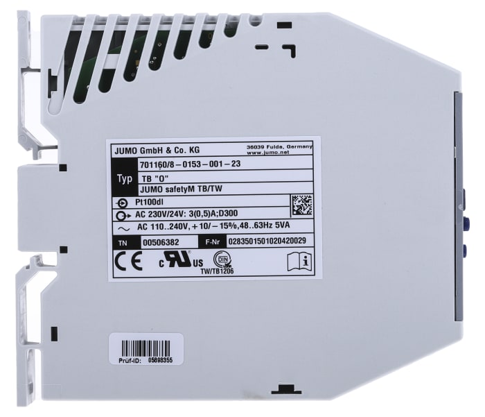 Jumo safetyM TB/TW Temperature Limiter, 22,5 x 109mm 1 (Analogue) Input, 2  Output Relay, 110 → 240 V ac Supply