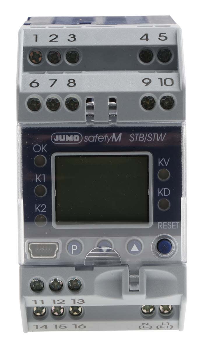 Jumo STB/STW Temperature Limiter, 85 x 45mm 2 (Analogue) Input, 2 Output Relay, 110 → 240 V ac Supply Voltage