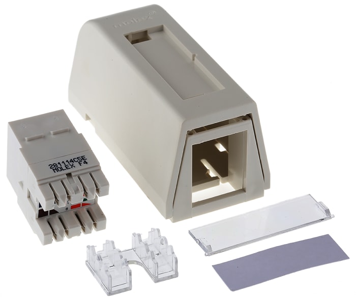 Roseta de montaje superficial Molex Premise Networks Cat5e 1 vía vías RJ45 UTP Recto