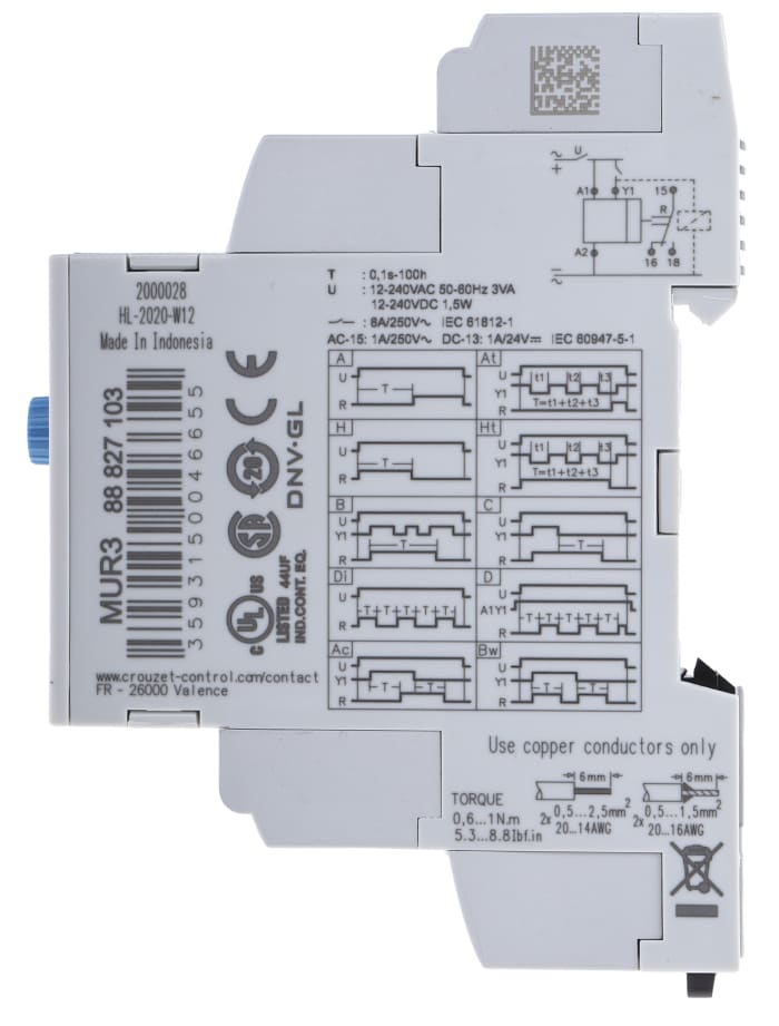 88827103 Crouzet Crouzet DIN Rail Multi Function Timer Relay, 12 →