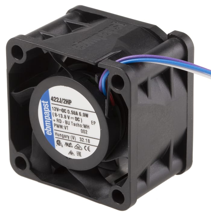 ebm-papst 420 J Series Axial Fan, 12 V dc, DC Operation, 38m³/h, 7.9W, 40 x 40 x 28mm