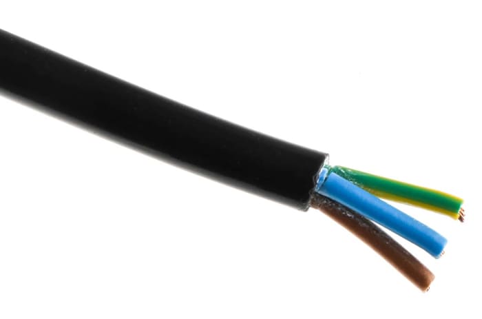 Cable de alimentación 2183Y H03VV-F RS PRO de 3 núcleos, 0.75 mm², Ø ext. 5.97mm, long. 100m, 300 V / 6 A, funda de