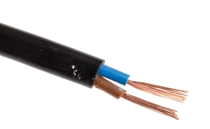 Cable de alimentación 2192Y H03VVH2-F RS PRO de 2 núcleos, 0.75 mm², Ø ext. 5.76mm, long. 100m, 300 V / 6 A, funda de
