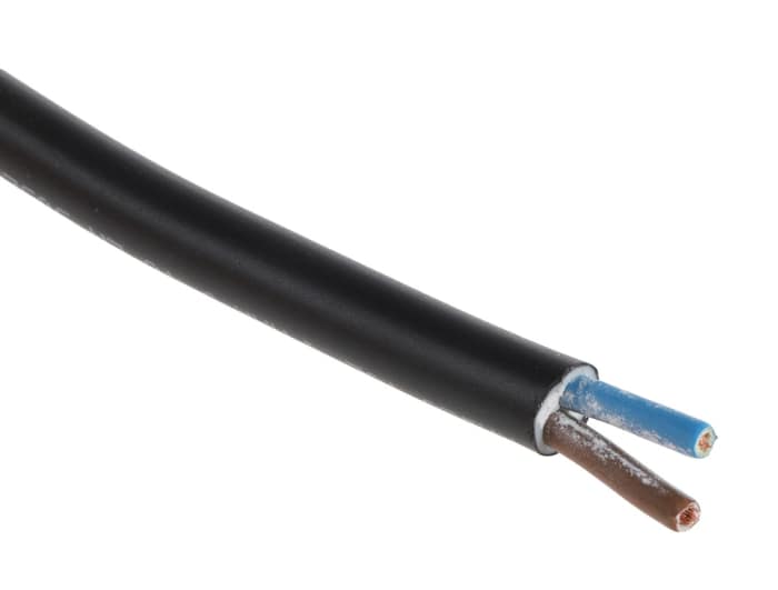 Cable de alimentación 3182Y H05VV-F RS PRO de 2 núcleos, 1.5 mm², Ø ext. 7.3mm, long. 100m, 300 V, 500 V / 16 A, funda