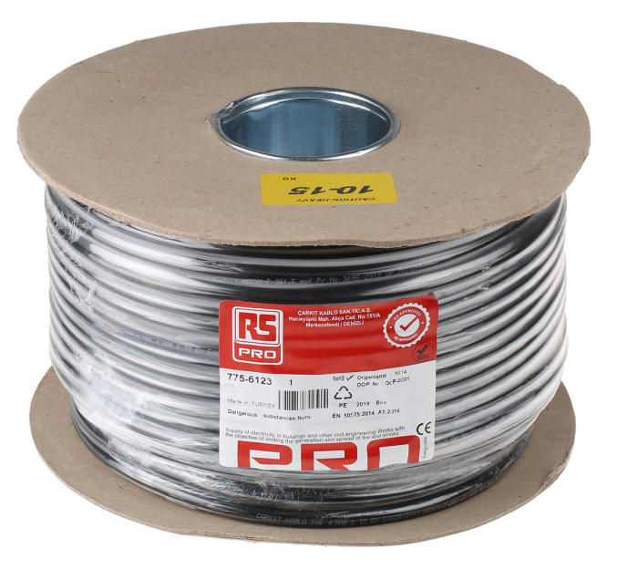 RS PRO | RS PRO H05VV-F, 100 m 3 Core Power Cable, Black Polyvinyl ...