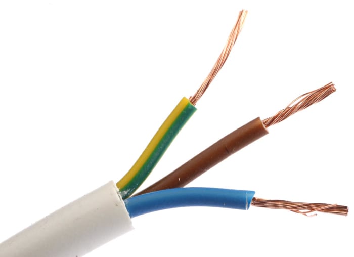 RS PRO, 3183Y, 100m 3 Core, White PVC Power Cable +70°C