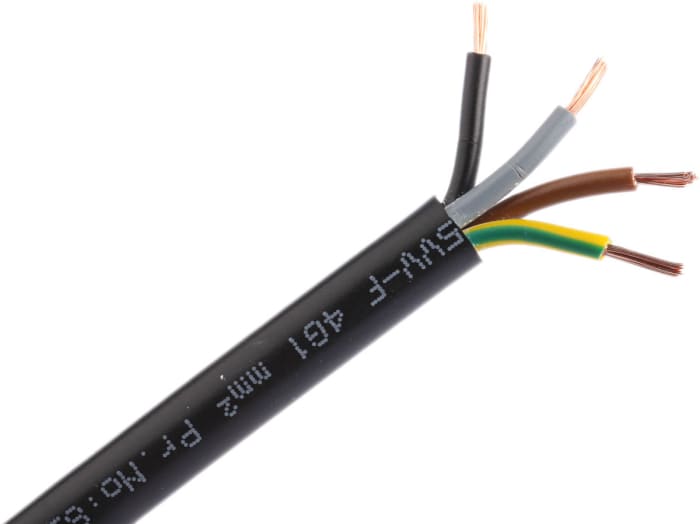 RS PRO 3184Y 1 mm² 4 Core Power Cable, H05VV-F, Black PVC, 100m
