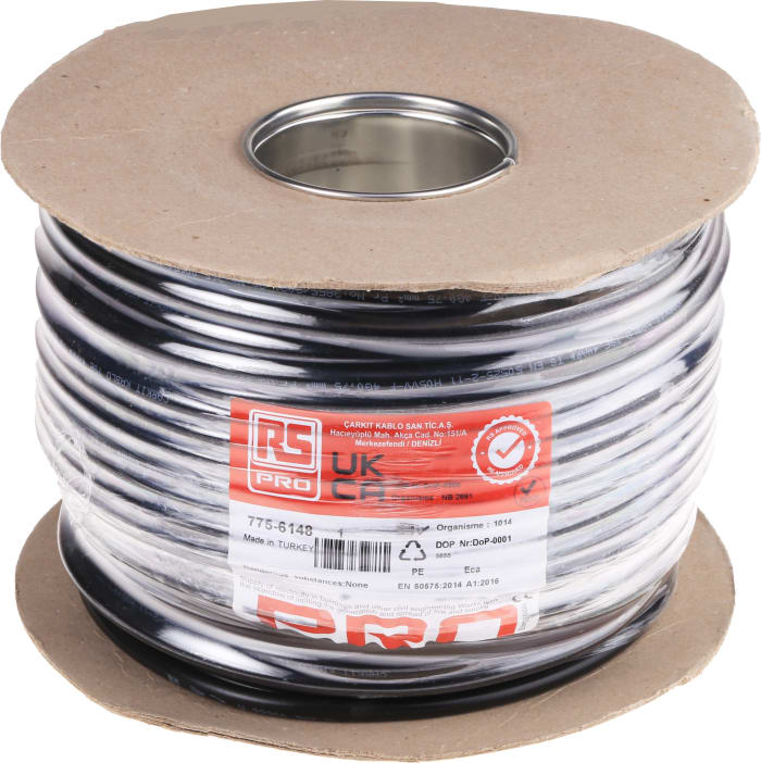 RS PRO | RS PRO H05VV-F, 100 m 4 Core Power Cable, Black Polyvinyl ...