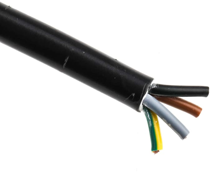 RS PRO H05VV-F, 100 m 4 Core Power Cable, Black Polyvinyl Chloride 70 °C