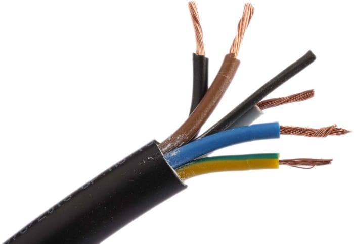 RS PRO H05VV-F, 100 m 5 Core Power Cable, Black Polyvinyl Chloride 70 °C