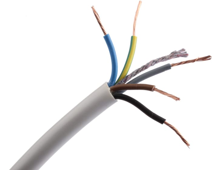 RS PRO H05VV-F, 100 m 5 Core Power Cable, White Polyvinyl Chloride 70 °C