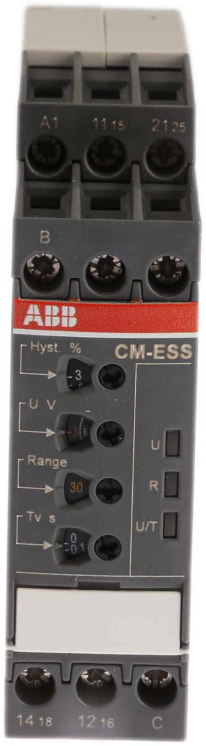 ABB Voltage Monitoring Relay, 1 Phase, DPDT, 3→30 V, 6→60 V, 30→300 V, 60→600 V, DIN Rail