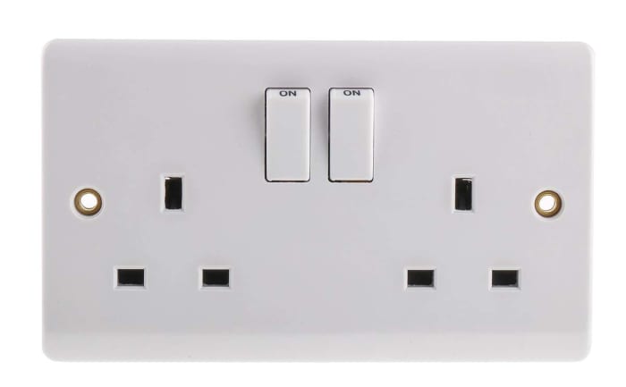 RS PRO White 2 Gang Plug Socket, 1 Pole Poles, 13A, Type G - British, Indoor Use