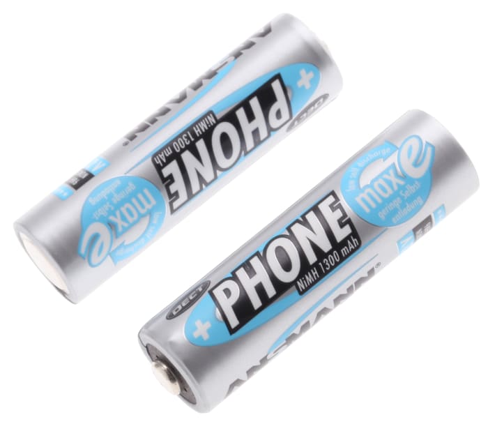 Ansmann MaxE AA NiMH Rechargeable AA Batteries, 1.3Ah, 1.2V - Pack of 2