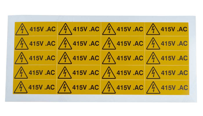 Tehlike Uyarı Etiketi, 60 x 20mm Vinil, Elektrik Çarpma Tehlikesi, Metin Dili: İngilizce