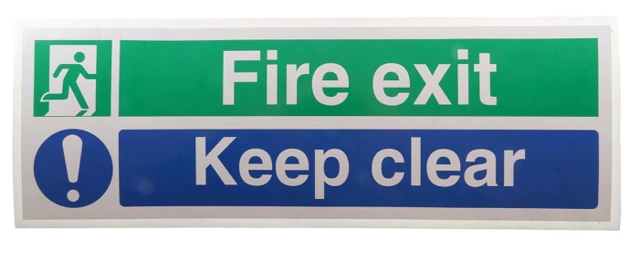 RS PRO | Vinyl Fire Safety Sign, Fire exit Keep clear With English Text Self-Adhesive | 776-0960 | RS rs-pro-vinyl-fire-safety-sign-fire-exit-keep-clear-with-english-text-self-adhesive-776-0960-rs